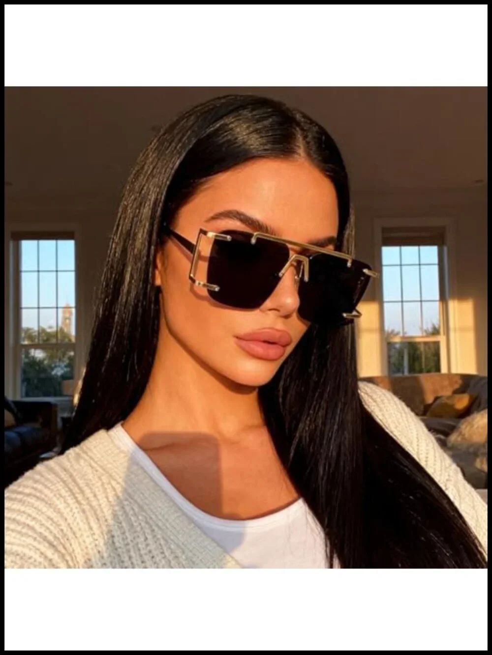 Oversized Square Aviator Sunglasses Women UV400 Metal Frame Retro Pilot Shades